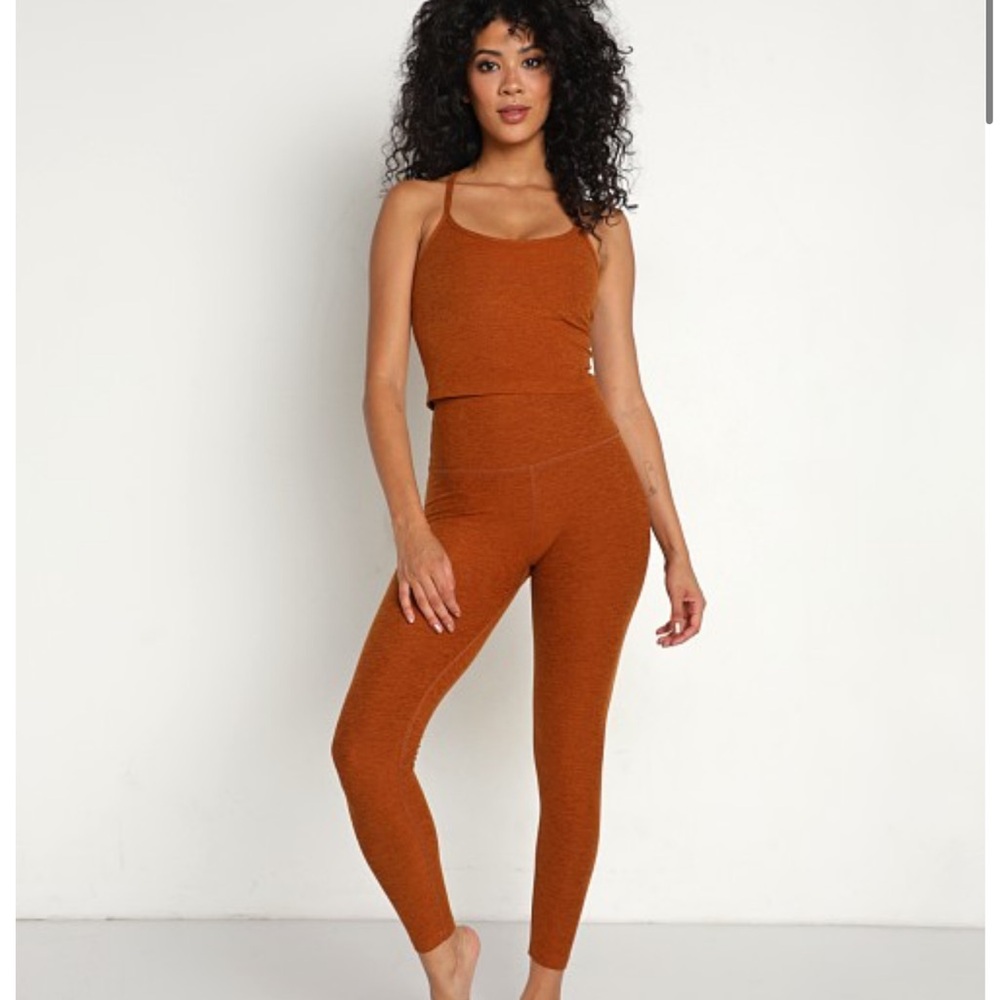 Beyond Yoga Spacedye Leggings Racerback Crop Tank Set Medium Clove Heather Brown